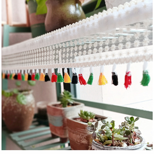 刺绣流苏透光花边小短帘幔魔术贴客厅卧室布置书柜橱柜门帘头装 饰