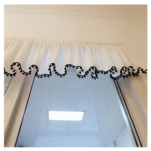 新款透光不透人帘头装饰窗纱帘幔客厅飘窗含褶白纱幔短半帘魔术贴