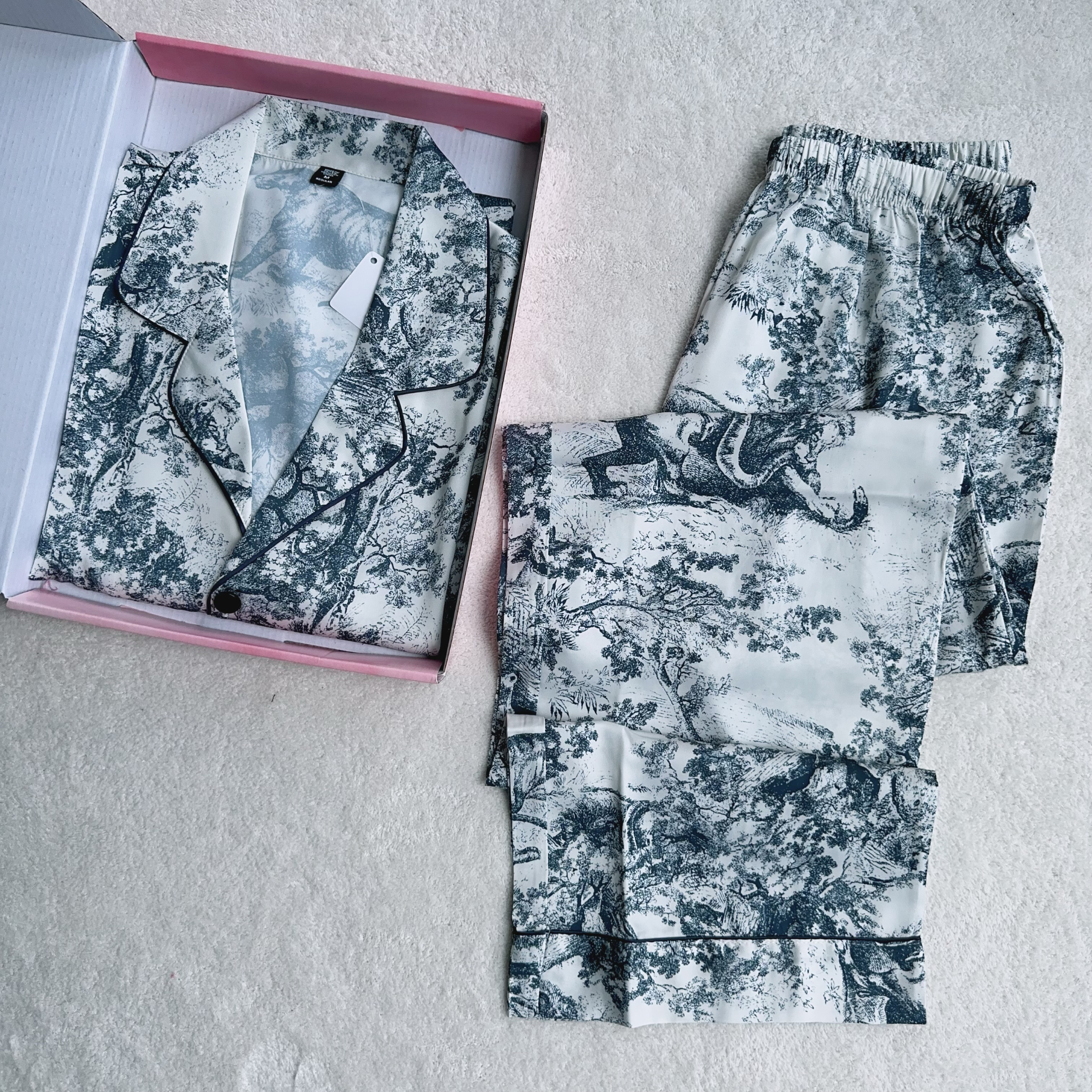 欧美款男士冰丝缎面长袖长裤睡衣