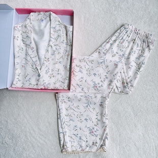 西班牙o家 女士夏季小蔷薇花卉短袖长裤复古小碎花柔软人棉睡衣
