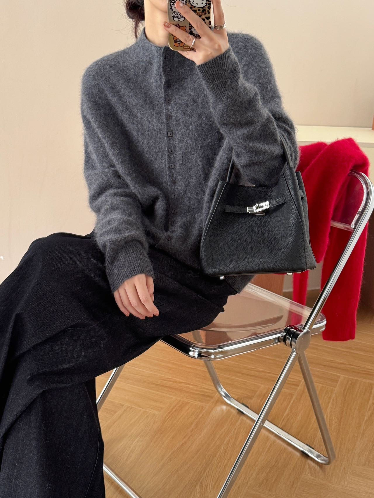 羊绒羊毛拉毛绒感小高领排扣毛衣开衫女2025秋冬新款高级百搭9038