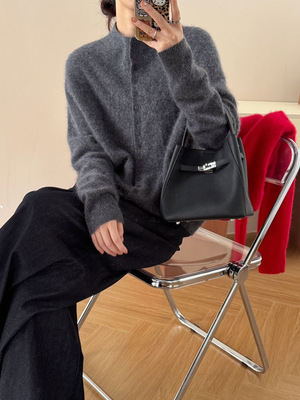 羊绒羊毛拉毛绒感小高领排扣毛衣开衫女2025秋冬新款高级百搭9038