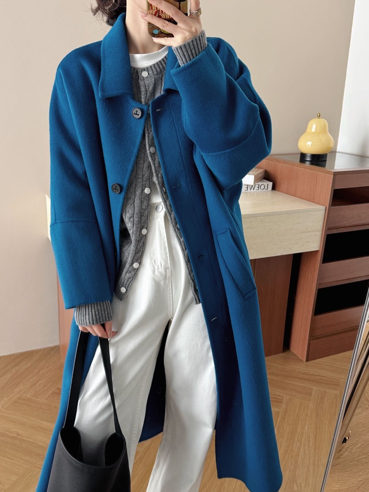 蓝色双面羊毛呢子大衣女2025年新款气质高级感中长款毛呢外套6401,女装/女士精品,毛呢外套,淘宝优惠券,粉丝福利购,淘宝优惠卷