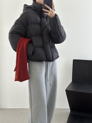 灰色龟背泡芙羽绒服女2025冬款高级感短款加厚90白鸭绒面包服0210