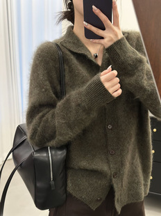 一衣两穿羊绒拉毛羊毛衫女立领纽扣开衫老钱风毛衣秋冬小皮草9559