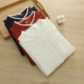 蕾丝花边立领衬衫 女法式 文艺高级感柔软亲肤纯棉双层棉纱打底上衣