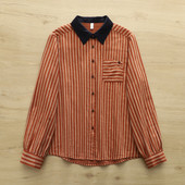 2026年春季 翻领纯棉衬衣86711 衬衫 条纹双层纱撞色女士开衫 长袖