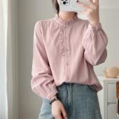 复古柔软斜纹棉长袖 木耳花边拼接衬衫 女2025春法式 宽松上衣X257