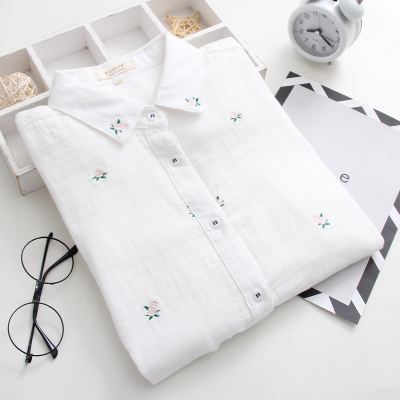 文艺玫瑰小清新衬衫碎花刺绣双层