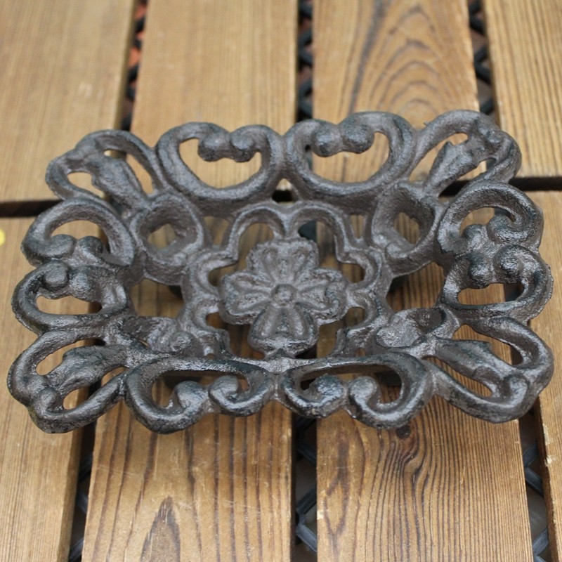 欧式复古怀旧创意镂空铸铁工艺品铁艺花型肥皂盒家居庭院装饰摆件