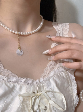 物种 日系法式龙心少女复古贝壳百搭气质甜美显瘦施珍珠项链手链