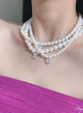 女四种大小自主搭配褶皱珍珠项链