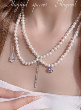 落日千金闪钻珍珠项链生日宴会