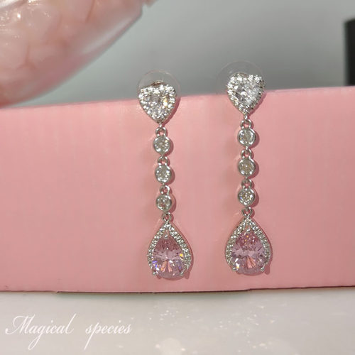 甜美锆石公主少女感爱心水滴耳夹