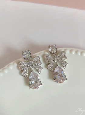 物种 甜妹预言家精致锆石ins百搭甜美公主蝴蝶结气质水滴耳环耳夹