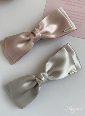 物种 甜美灰粉色大蝴蝶结发夹韩版法式少女轻奢高级感顶夹发饰女