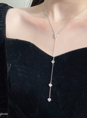 显瘦性感Y字型锆石长流苏项链