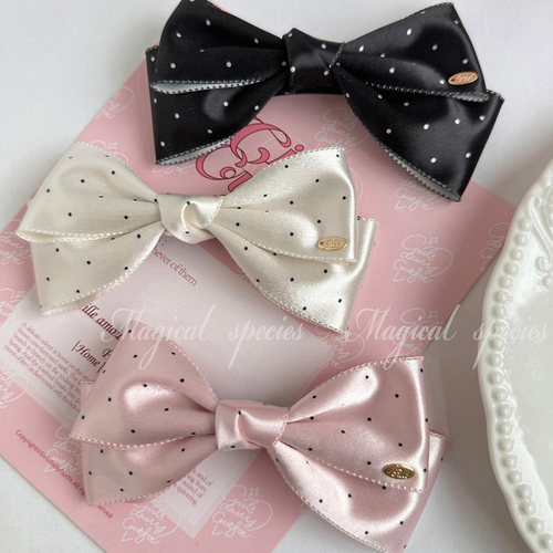 甜心少女感缎面波点蝴蝶结发夹