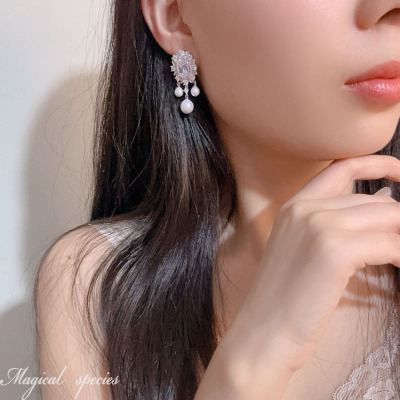 女法式巴洛克少女闪钻耳环