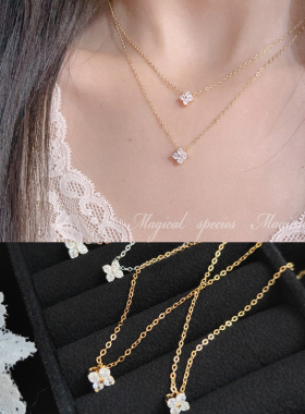 吸睛龙心同款闪钻四叶草叠戴项链