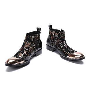 切尔西靴男牛皮短靴马丁靴男高帮皮鞋冬季加绒皮靴铁头复古男靴子