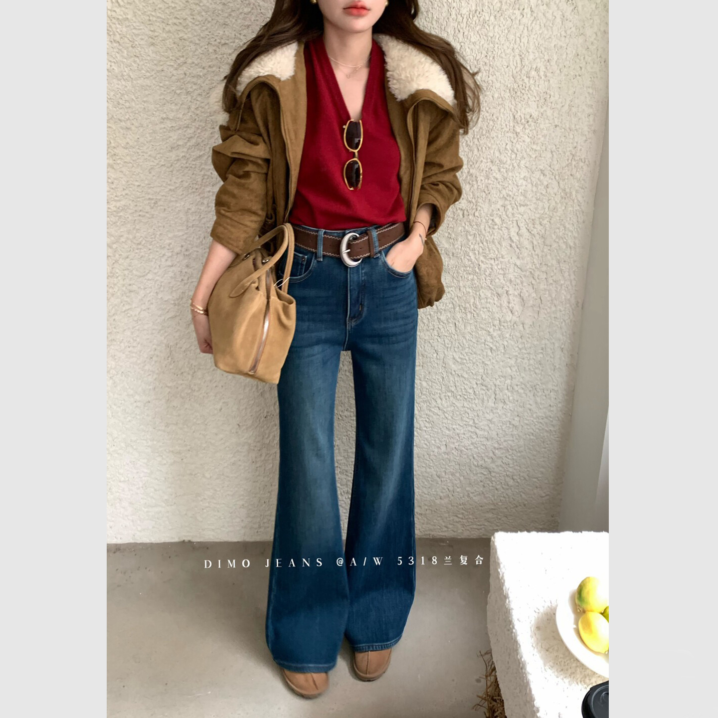 DIMO加绒加厚高腰修身显瘦微喇裤