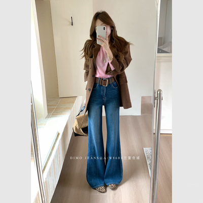 复合绒超保暖自带发热微喇牛仔裤