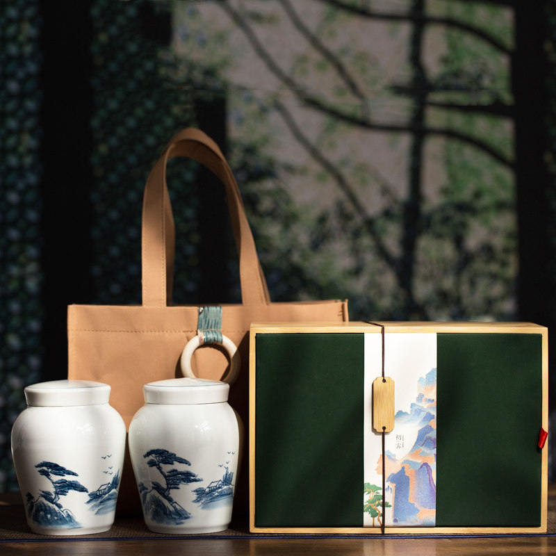高档竹制雅致绿茶西湖龙井碧螺春半斤茶叶罐陶瓷包装礼盒装空盒子