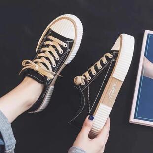 2023春秋新款帆布鞋女学生系带板鞋饼干鞋透气休闲女鞋子小白鞋