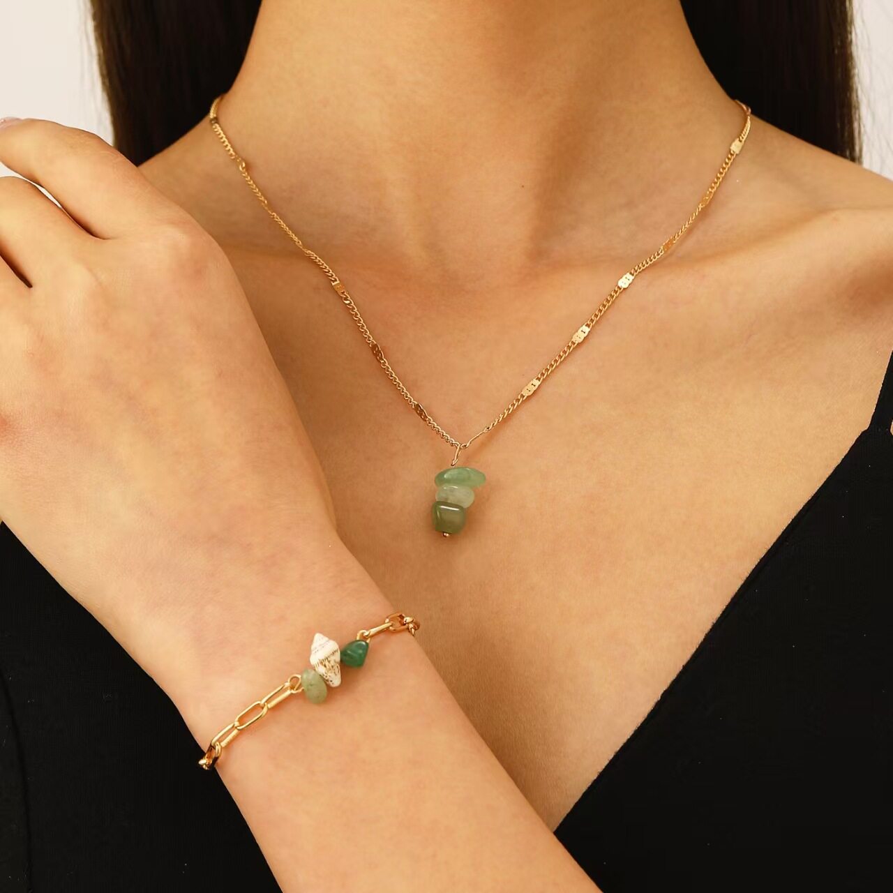 Retro ethnic wind Sea shell simple natural stone bracelet