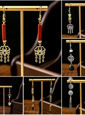 Antique style long tassel hollow flower bamboo knot earrings