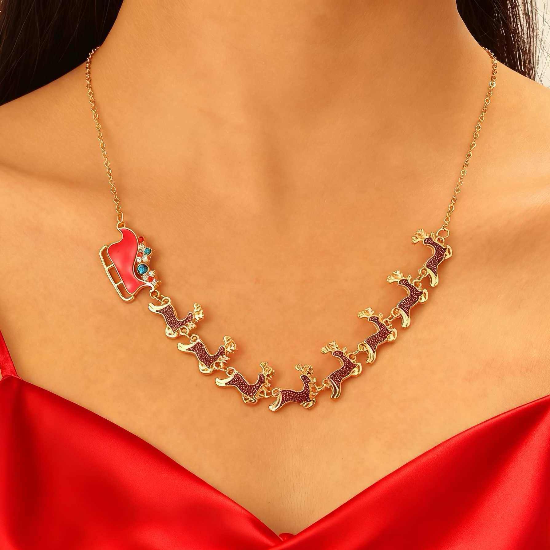 圣诞节雪橇麋鹿时尚创意吊坠项链