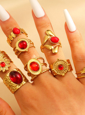 Light luxury palace style gemstone ring 轻奢镶宝石开口戒指