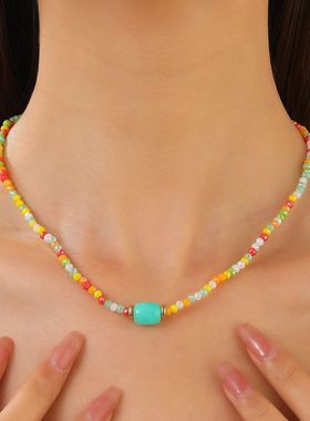 妙雅新品亚克力串珠多巴胺彩项链