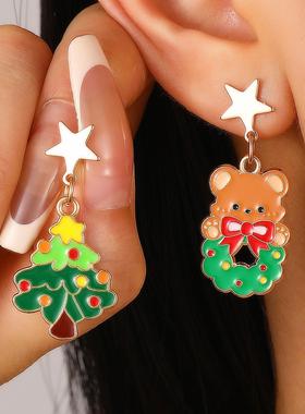欧美 Cross-border cartoon dripping Christmas moose earrings
