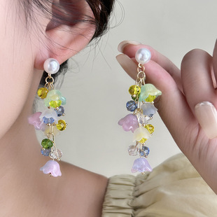 Silver Needle Summer Colorful Flower tassel Earrings 耳环