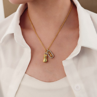 gold color double pendant necklace 精致轻奢名媛风个性锁骨链