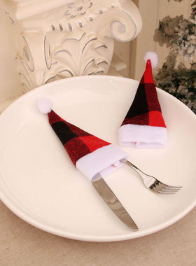 Christmas wine bottle cap Home table ornament knife fork Set