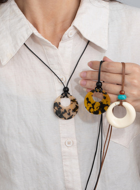 复古豹纹时尚毛衣吊坠项链