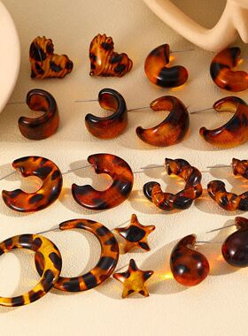 Cross-border vintage acrylic leopard Merald-style earrings