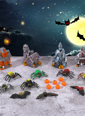 创意万圣节房子树脂摆件仿真蜘蛛