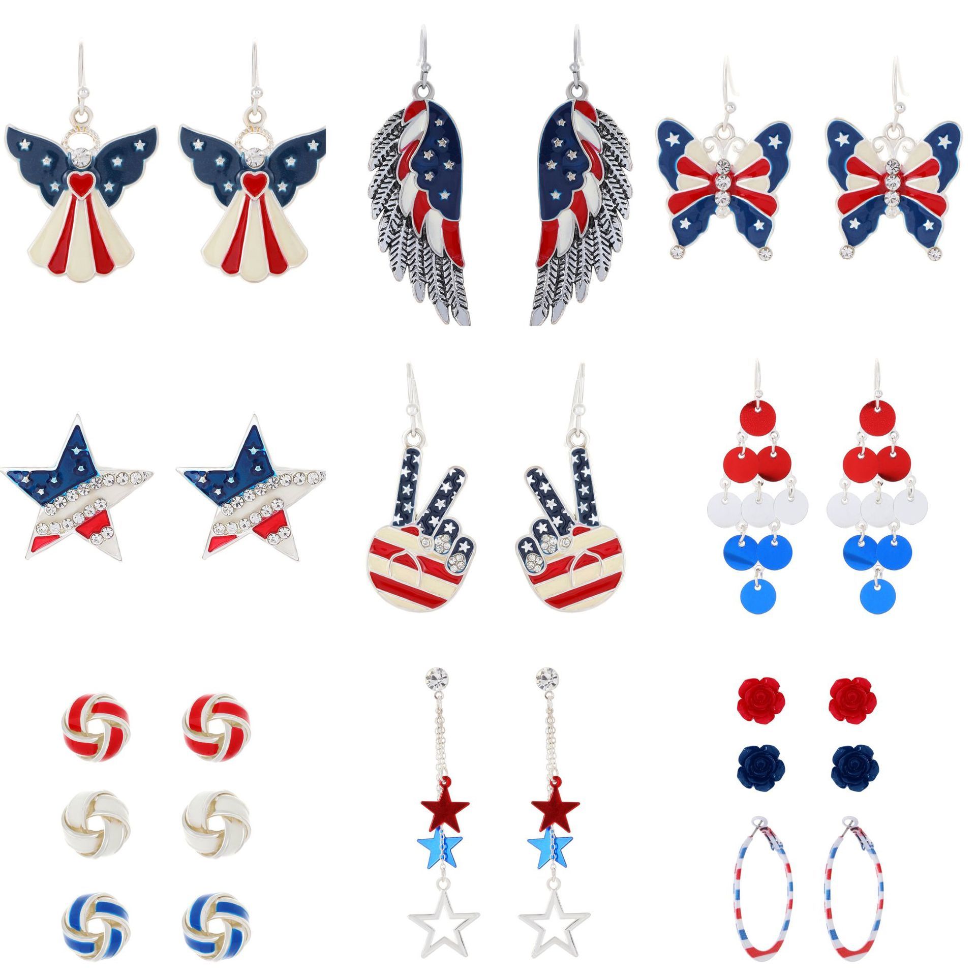 跨境独立日镶钻复古滴油耳钉