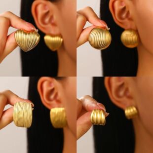 欧美饰品 Cross border oval geometry grain 18K gold earrings
