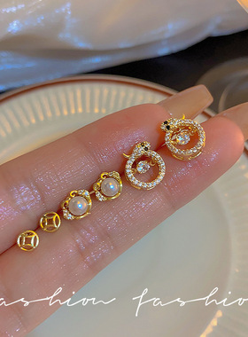 New pearl zircon snake earrings set women 百搭时尚气质耳饰