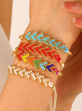 Boho style rice beads simple rainbow arrow bracelet women