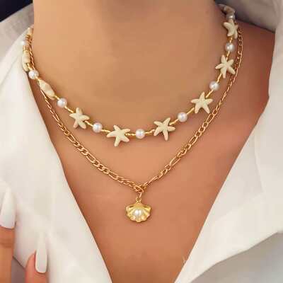 波西米亚度假风米珠海星贝壳项链
