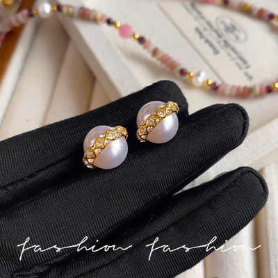 胖迪法式施家珍珠女电镀真金耳环