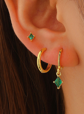 Ins style diamond pendant women's earring three piece set