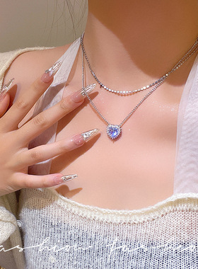 胖迪锁骨链双层爱心项链女小项链