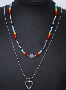 彩色珠子双层设计感小众串珠颈链